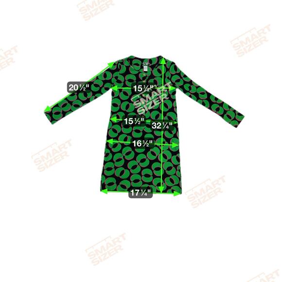 Diane Von Furstenberg Green Pink Geometric 100% Silk Long Sleeve Mini Dress Sz 2 - Picture 11 of 11